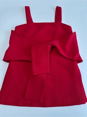 KEEPSAKE‎ Red Square Neck Self-Tie Sash Structured Top Modern Minimalist XS